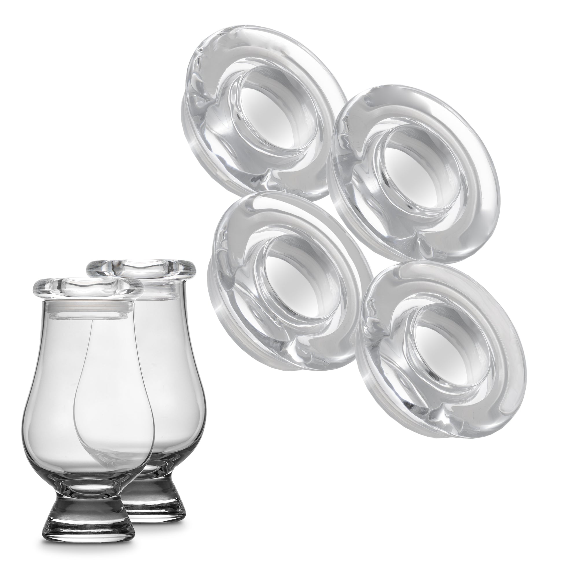 CairnCovers Glass Whiskey Glassware Lids - Glass Cap for Whisky Tasting Glasses by Cairn Craft (4 CairnCover Lids with Numeral Engraving)