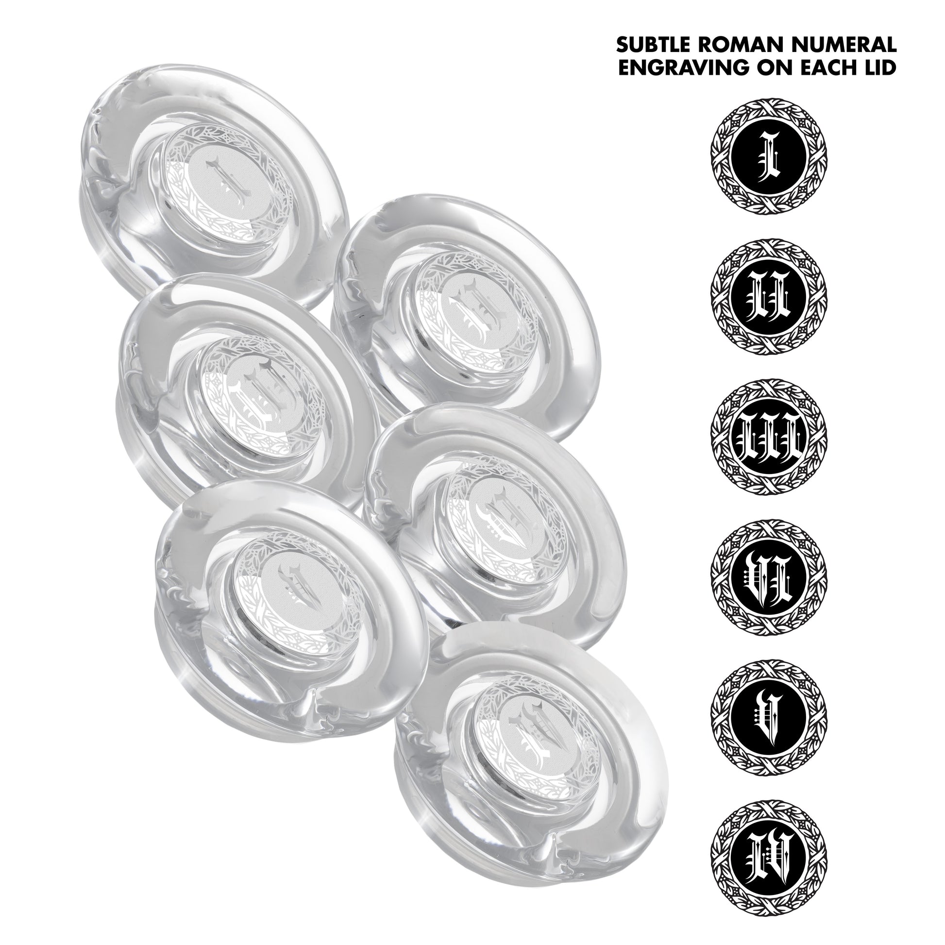 CairnCovers Glass Whiskey Glassware Lids - Glass Cap for Whisky Tasting Glasses by Cairn Craft (4 CairnCover Lids with Numeral Engraving)