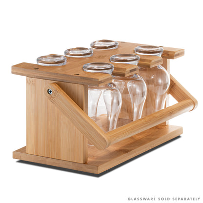 CairnCaddy Bamboo Whiskey Glass Holder - Carrier and Drying Rack for Whisky Tasting Glassware  --