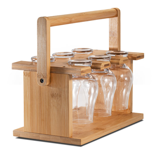 CairnCaddy Bamboo Whiskey Glass Holder - Carrier and Drying Rack for Whisky Tasting Glassware  --