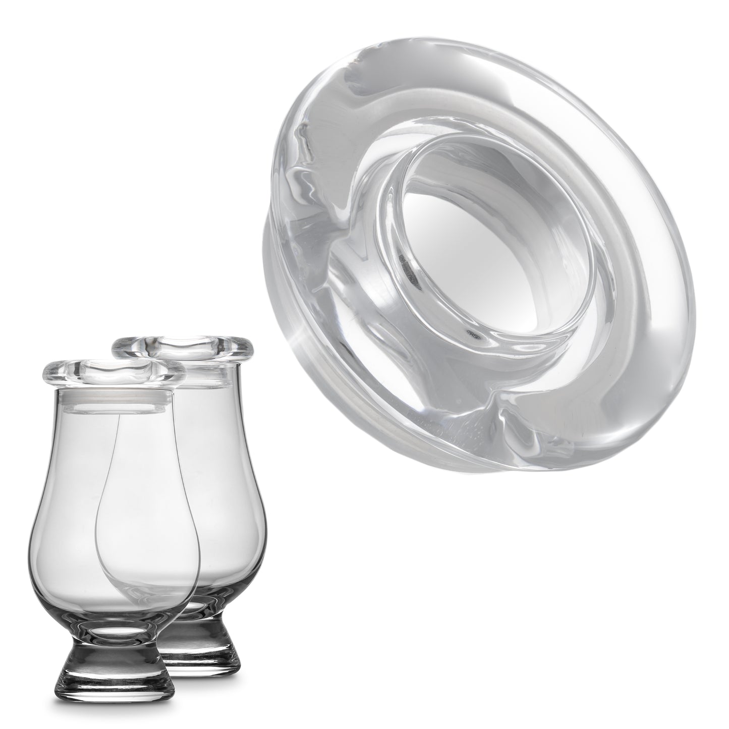 CairnCovers Glass Whiskey Glassware Lids - Glass Cap for Whisky Tasting Glasses by Cairn Craft (4 CairnCover Lids with Numeral Engraving)