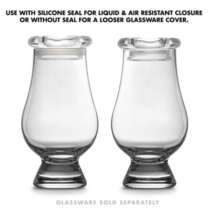 CairnCovers Glass Whiskey Glassware Lids - Glass Cap for Whisky Tasting Glasses by Cairn Craft (4 CairnCover Lids with Numeral Engraving)