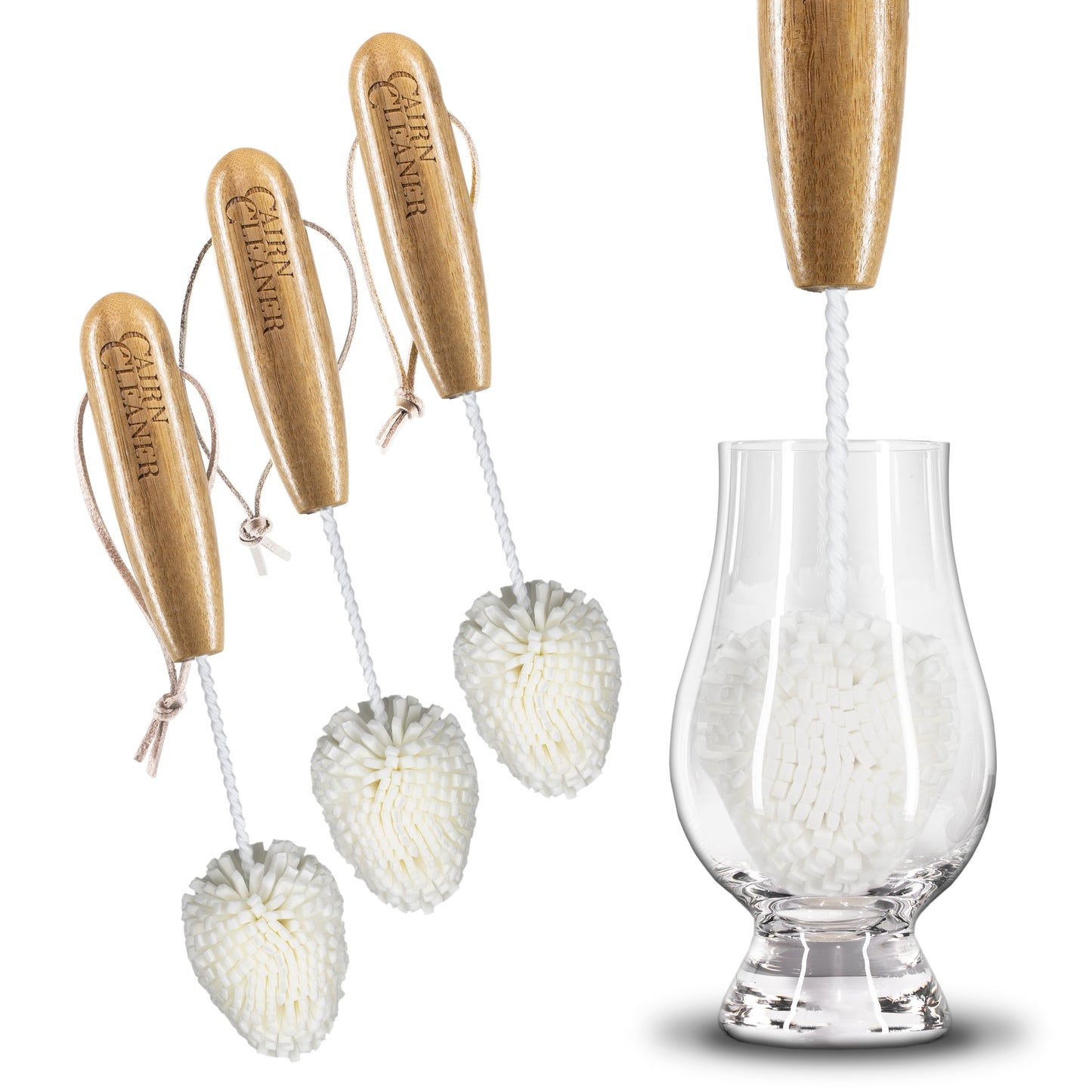 CairnCleaner Whiskey Tasting Glass Brush - Also for wine glasses and champagne flutes, Natural Bamboo